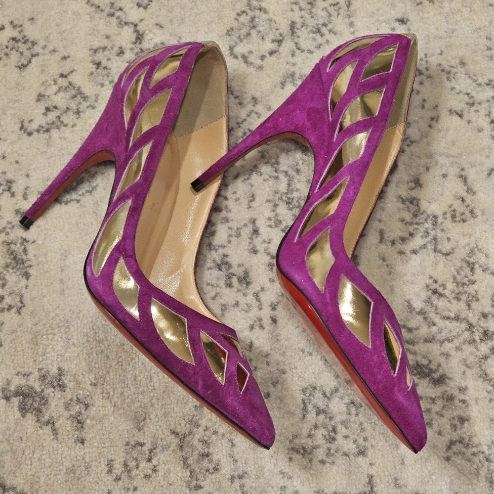 New Christian Louboutin Pumps Purple Stiletto Heels In Size 37 - Picture 5 of 11
